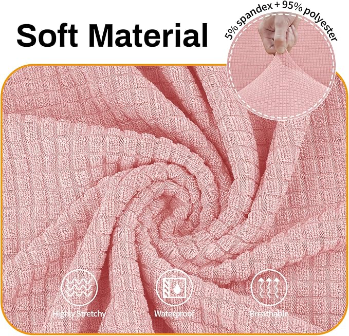 Asnomy Stretch Couch Covers for Sofa Washable, 3 Cushion Couch,Pink | 1-Piece Sofa Covers(78"-94") 3-Seater Furniture Protector Soft Jacquard,Non-Slip Elastic Bottom For Dogs & Kids