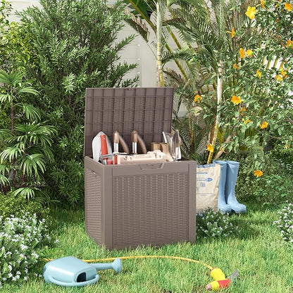 Waterproof Outdoor Storage Box, 31 Gallon Lockable Deck Box, UV-Resistant Outside Storage Bin With Hydraulic Lid For Patio Furniture, Cushion Organizer, Garden Tools, Pool Accessories, Grey