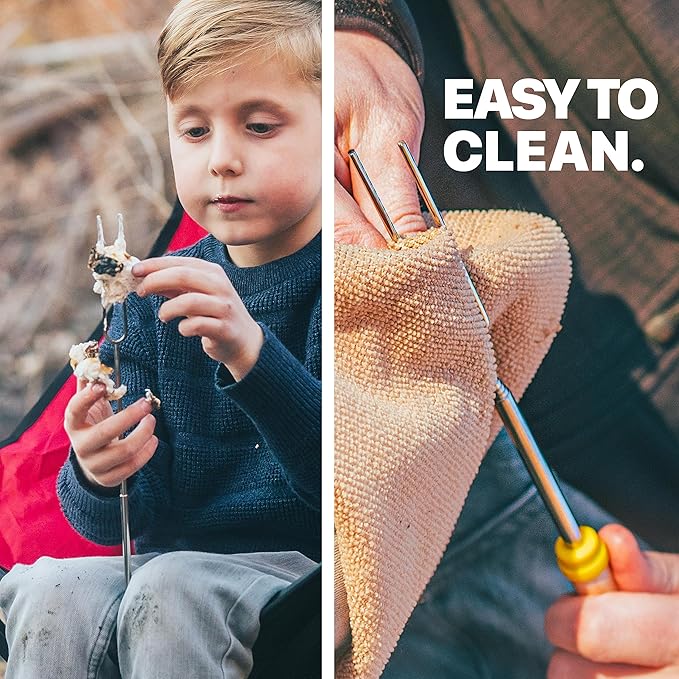 Grill Guru Smores Sticks for Fire Pit - Accessories for Campfire Marshmallow Roasting Sticks Smores Kit Outdoor-Smore Skewers Hot Dog Fork For Outside, Camping Essentials Bonfire Gear Long 32" 5 Pack