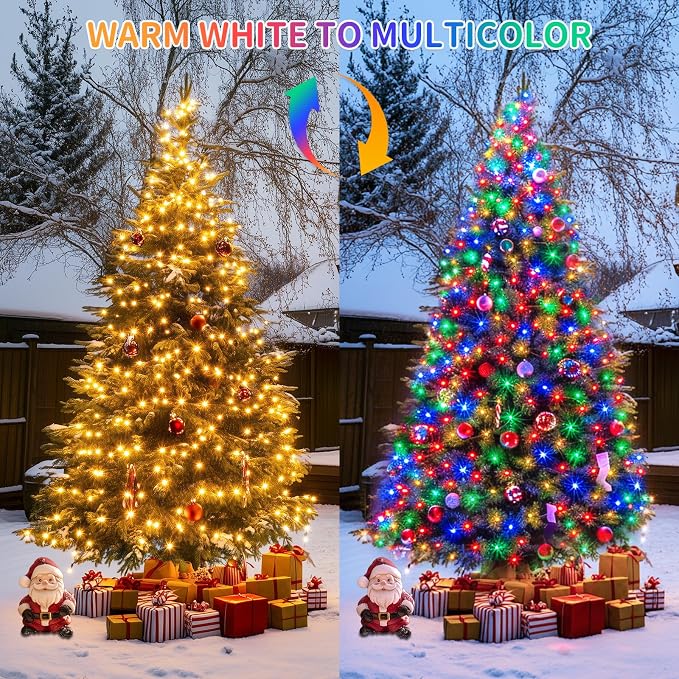 JMEXSUSS 500 LED Color Changing Christmas Lights Outdoor with Remote | 173ft Warm White & Multicolor String Lights, Waterproof Christmas Tree Lights Plug in for Party Christmas Indoor Decor