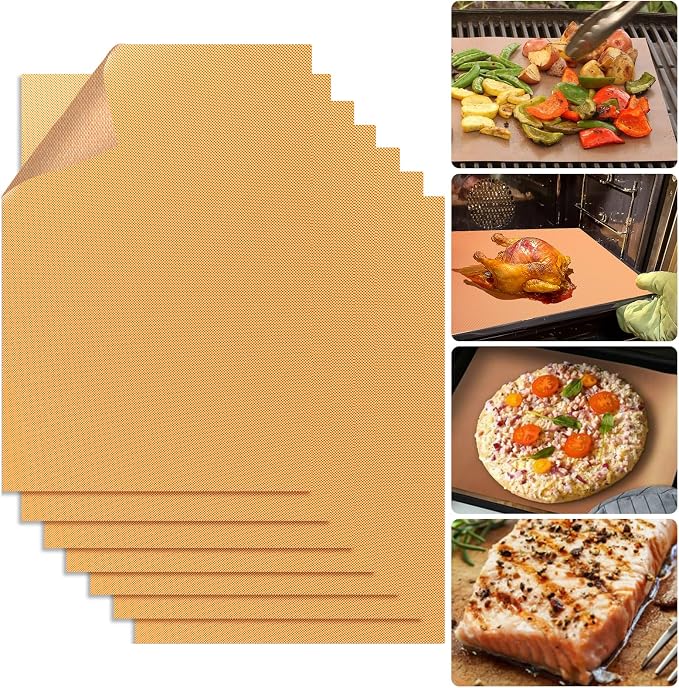 Copper Grill Mats for Ourdoor Grill,Set of 7 Heavy Duty Grilling Mats,100% Non-Stick BBQ Grilling Sheets,Easy to Clean BBQ Grill Accessories-Works on Gas Charcoal and Electric BBQ,15.75 x 13 Inch