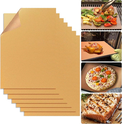 Copper Grill Mats for Ourdoor Grill,Set of 7 Heavy Duty Grilling Mats,100% Non-Stick BBQ Grilling Sheets,Easy to Clean BBQ Grill Accessories-Works on Gas Charcoal and Electric BBQ,15.75 x 13 Inch