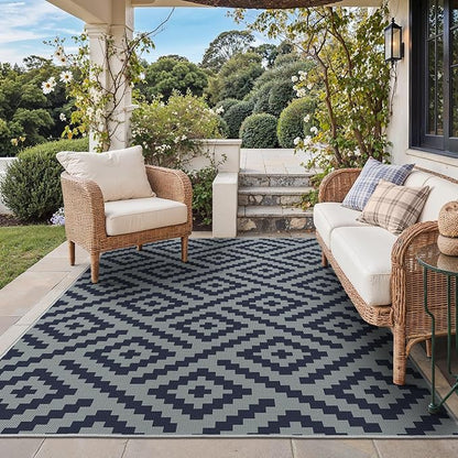 GENIMO Outdoor Rug, Waterproof Plastic Rugs for Patio, 5'x8' Cloud Blue | Outside Larger Modern Carpet Mat for Porch Decor, Deck, Balcony, Camping, RV, Backyard, Picnic, Beach, Reversible, Foldable