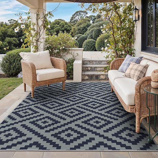 GENIMO Outdoor Rug, Waterproof Plastic Rugs for Patio, 5'x8' Cloud Blue | Outside Larger Modern Carpet Mat for Porch Decor, Deck, Balcony, Camping, RV, Backyard, Picnic, Beach, Reversible, Foldable