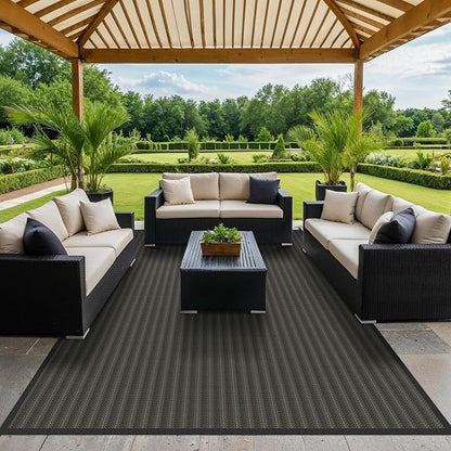 GENIMO Outdoor Rug, Waterproof Plastic Rugs for Patio, 9'x12' Ebony Brown | Outside Larger Modern Carpet Mat for Patio Decor, RV, Porch, Camper, Deck, Picnic, Beach, Backyard, Reversible, Foldable