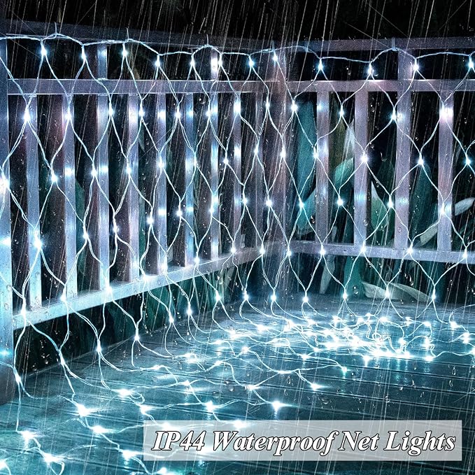 300 LED Net Lights for Bushes, 14.8ft x 5ft 8 Modes Christmas Outdoor Mesh Lights Connectable, Waterproof Decorative String Light Plug in for Xmas Tree Garden Wedding Party (Clear Wire, White)