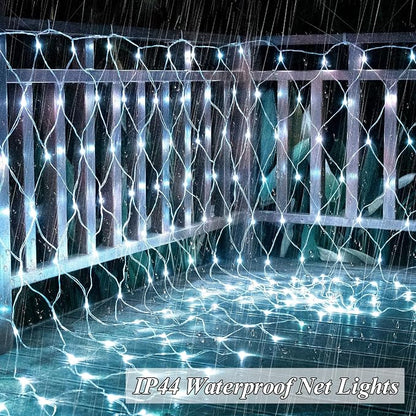 300 LED Net Lights for Bushes, 14.8ft x 5ft 8 Modes Christmas Outdoor Mesh Lights Connectable, Waterproof Decorative String Light Plug in for Xmas Tree Garden Wedding Party (Clear Wire, White)