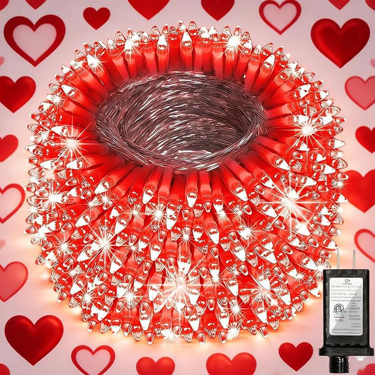 WUXYIYANG 340 LED 90FT Red & Light Green Valentine Lights, 12 Pro Modes and Timer Memory & Dimmable, Plug in Clear Wire Indoor Valentine Room Light for for Xmas Bedroom Yard Tree Wedding Party Decor