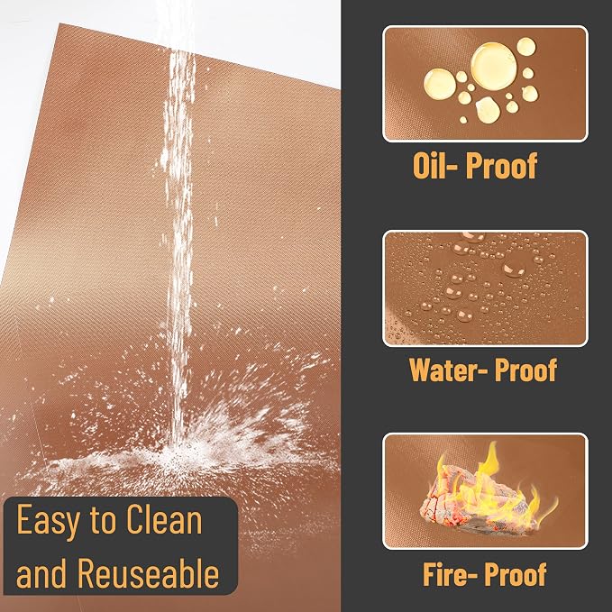 UNCO- Copper Grill Mats for Outdoor Grill, 13" x 15.8", 6 Pack, Nonstick Reusable Grilling Mats for Outdoor Grill, BPA and PFOA Free with PTFE-Fiberglass Coating