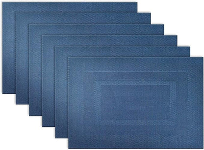 DII PVC Tabletop Collection Woven Indoor/Outdoor, Placemat Set, 13x17.25, Nautical Blue, 6 Piece