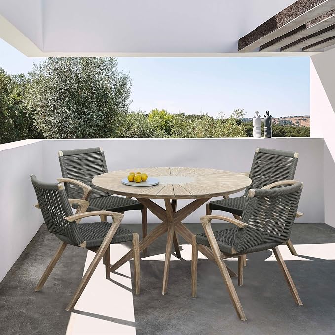 Armen Living SETOADILT5A Oasis and Brielle 5 Piece Light Eucalyptus and Stone Outdoor Patio Dining Set