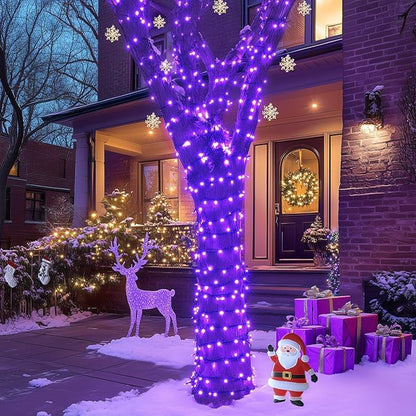 JMEXSUSS 600LED Purple Solar Halloween Lights, 206.7ft Solar String Lights Outdoor Waterproof, 8 Modes Purple Christmas Lights for Outside Yard Patio Tree Garden Xmas Halloween Decor