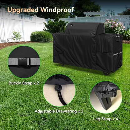 Waterproof Full-Length All Weather Grill Cover Accessory for Traeger Woodridge Pro and Woodridge Elite Pellet Grills,Tear & Fade Resistant Windproof Grill Cover with Buckle,Drawstring,Black