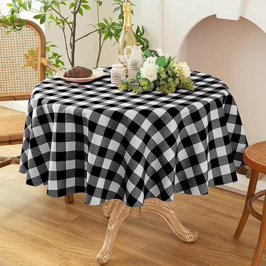 Waterproof Plaid Tablecloth Fabric - Round 58 Inch Classic Gingham Checker Table Cloth for Indoor/Outdoor Use - Buffalo Table Cover for Picnics, BBQs, and Parties