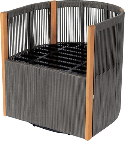 Christopher Knight Home Kato Outdoor Metal & Acacia Wood Frame Swivel Accent Chair with Removable Cushion, 360° Rotating Patio Armchair with Rope Accent, Outdoor Swivel Chair for Garden, Grey