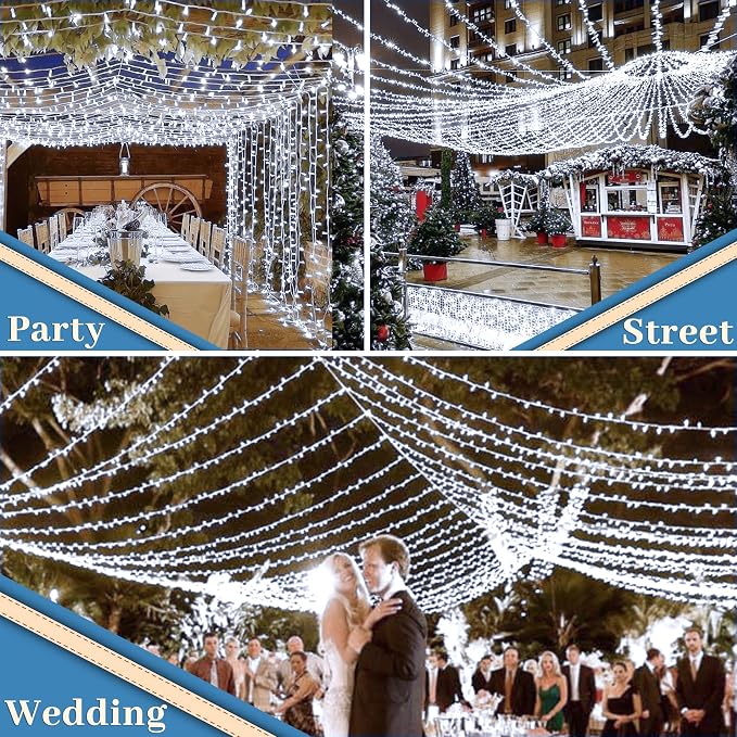 XURISEN 403FT 1000 LED Christmas Lights Outdoor Green Wire String Lights 8 Modes with Timer Memory Waterproof Fairy Lights Plug in for Xmas Tree Wedding Yard Party Holiday Decorations(Cool White)