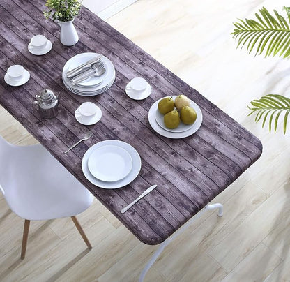 Brielle Home Easy Care Tablecloth Printed Cotton Fabric Washable Wrinkle Resistant Fitted Table Cover, Distressed Wood, 30"x72"