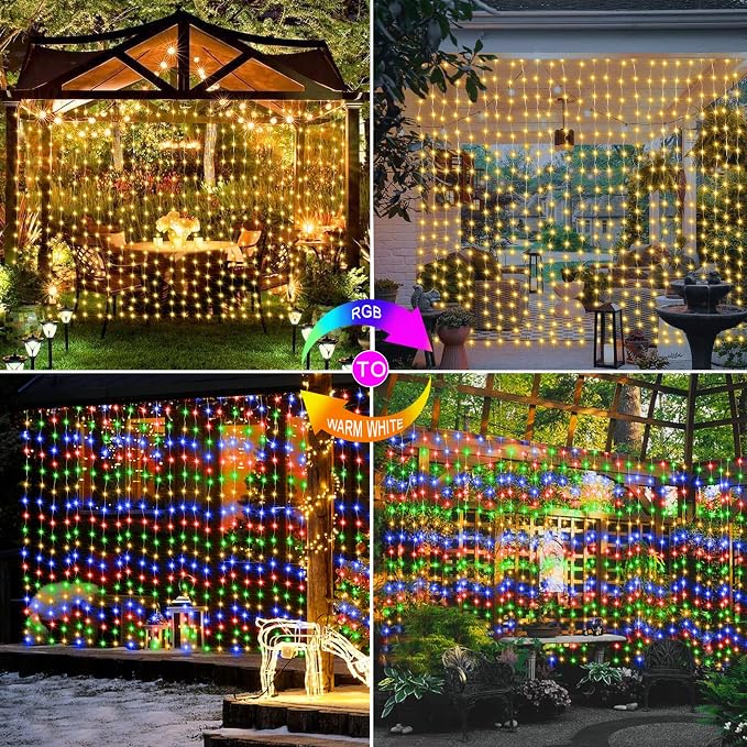 600 LED Curtain Lights 20Ftx10Ft Dual Color Changing Lights with Remote | Timer Curtain Lights Connectable Plug in Outdoor Waterproof for Bedroom Backdrop Wedding Party Decor, Warm White & Multicolor