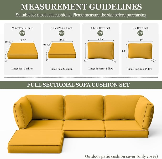 9 Pcs Outdoor Patio Cushions Covers Replacement Sets, Covers Only | 9 Pcs Patio Cushions Covers Replacement UV Resistant, Water Anti-Slip, Heavy-Duty Zippers for 5 Pcs Patio Furniture Set