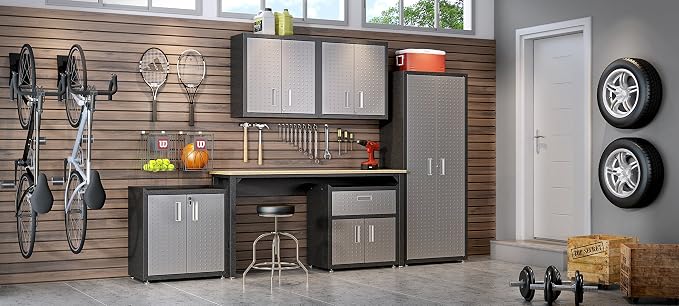 Manhattan Comfort Fortress Rolling 2 Door Garage Storage Cabinet, Black/Gray