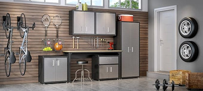 Manhattan Comfort Fortress Rolling 2 Door Garage Storage Cabinet, Black/Gray