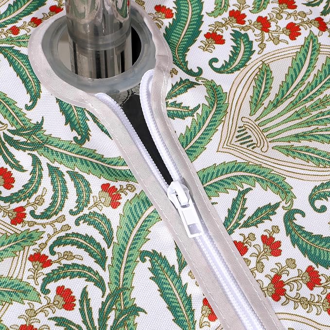 SUQ I OME Outdoor Tablecloth, Green Damascus Pattern, 60'' Round with Zipper
