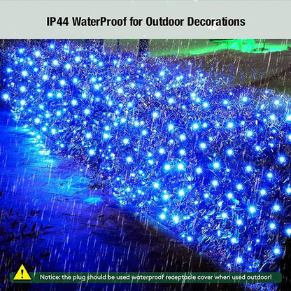 Led Blue Christmas Net Lights Outdoor Christmas Bushes Lights 120Led 6ftx5ft, Connectable Outdoor Indoor Mesh Net Lighting for Xmas Holiday, Garden, Lawn, Shrubs, Trees, Bushes Decorations