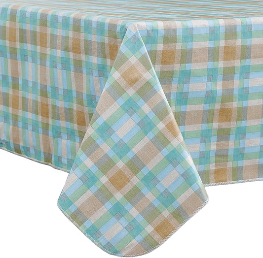 Walrus Heavy Duty Vinyl Tablecloth with Flannel Backing Waterproof Oil-Proof Plastic Table Cloth Stain-Resistant Wipeable Table Cover for Indoor and Outdoor (Multicolored Checkered,54x54 Inch)