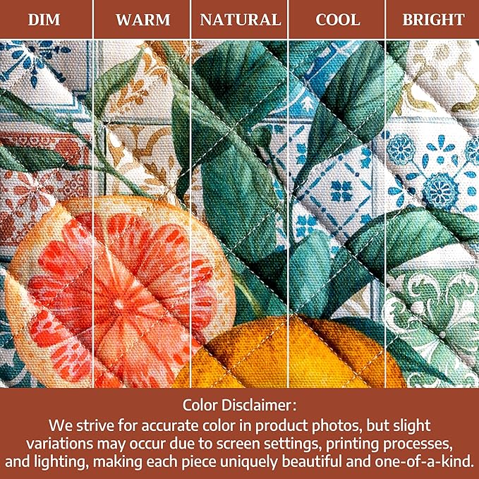 Maison d' Hermine 100% Cotton Oven Mitt & Pot Holder Set (7.5"x13" & 8"x8") Heat Resistant BBQ Cooking Gloves with Loop Baking Grilling Kitchen Hotel Home Farmhouse Spring Summer (Agrume)