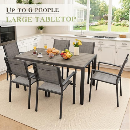 Greesum 7 Piece Patio Dining Set, Outdoor Furniture with Large Table & 6 Textilene Chairs for Garden, Poolside, Porch, Grey