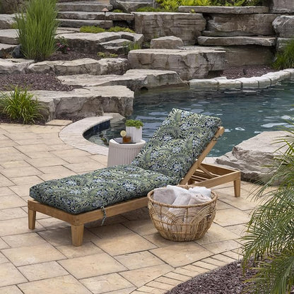 Arden Outdoor Tufted Chaise Cushion, 22x76, Sapphire Morrison Floral | Plush Comfort, Modern Tuft, Lounge Cushion, Rain-Proof, Fade Resistant, Mold and Mildew Resistant
