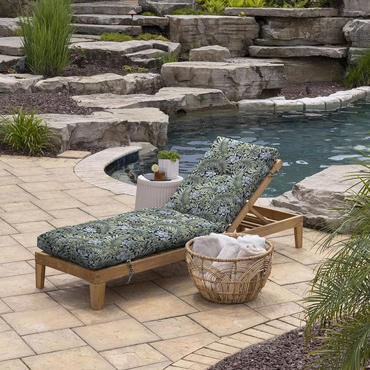 Arden Outdoor Tufted Chaise Cushion, 22x76, Sapphire Morrison Floral | Plush Comfort, Modern Tuft, Lounge Cushion, Rain-Proof, Fade Resistant, Mold and Mildew Resistant