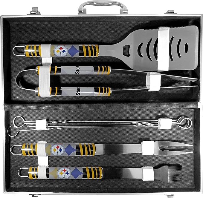 NFL Siskiyou Sports Fan Shop Pittsburgh Steelers Steel Tailgater BBQ Set w/Case 8 piece Gray