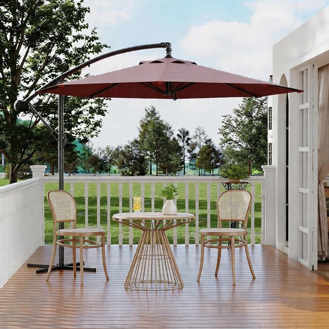 Garvee 10FT Offset Patio Umbrella with Cross Base, Burgundy | Cantilever Umbrella with Easy Lift & Tilt Adjustment, 8 Ribs Sun umbrella UV Protection for Backyard, Pool, Garden