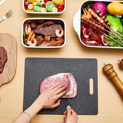 4 Pcs Grill Prep Set – Stainless Steel BBQ Prep & Serve Tray, Marinade Containers with Lids and Cutting Board for Outdoor Grilling, BBQ, Marinating (Deep Tray)
