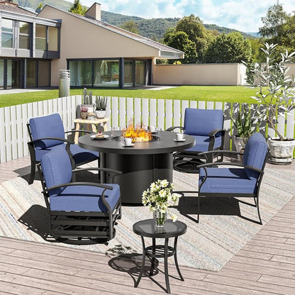 ALAULM Aluminum Patio Furniture Set with Coffee Table Rectangular, 5-seat Outdoor Sectional Furniture w/2 Swivel Chairs, Patio Conversation Set for Porch, Backyard,Blue