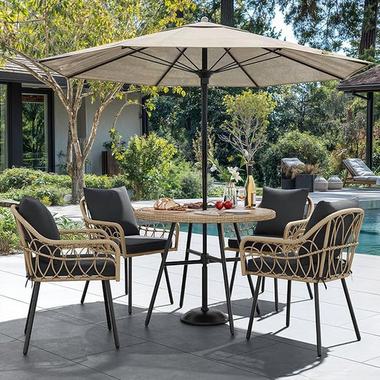 YITAHOME Outdoor Armchairs Set, Handwoven All-Weather Rattan Chairs with Plush Removable Cushions and Sturdy Iron Frame for Patio, Deck, or Poolside (Set of 4)