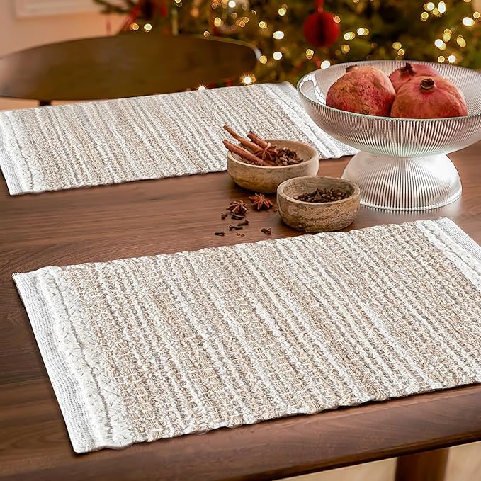 Hausattire Woven Table Placemats Set of 4 - Natural, Jute Boho Outdoor Table Mats for Kitchen Dining Coffee Table | Easy Clean Farmhouse Easter Placemat for Wedding,Party, Restaurants - 13x19 Inches