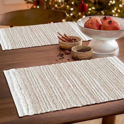 Hausattire Woven Table Placemats Set of 4 - Natural, Jute Boho Outdoor Table Mats for Kitchen Dining Coffee Table | Easy Clean Farmhouse Easter Placemat for Wedding,Party, Restaurants - 13x19 Inches