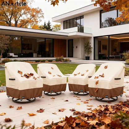 ANartcle Swivel Patio Chair Cover 4 Pack,600D Waterproof Heavy Duty Outdoor Chair Cover(35 W x 37 D x 36 H inches),Patio Furniture Covers,Outdoor Furniture Covers Waterproof,Beige&brown