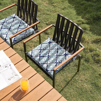 DYTXIII Set of 2 Outdoor Chair Cushions, Water Resistant 18.5"x16"x2" Square Seat Cushion for Patio Dining Chairs, High-Density Replacement Pads for Indoor Outdoor Furniture - Boho Geometry Blue