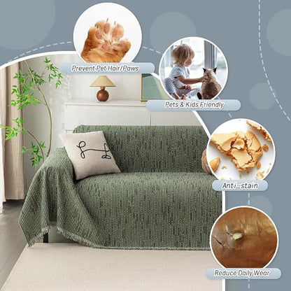 MYSKY HOME Couch Covers for 2 Cushion Couch Sofa, Chenille L Shape Sectional Couch Cover - Pet-Friendly, Machine Washable, Non-Slip Sofa Protector for Dogs, Kids, 71"x118", Moss Green