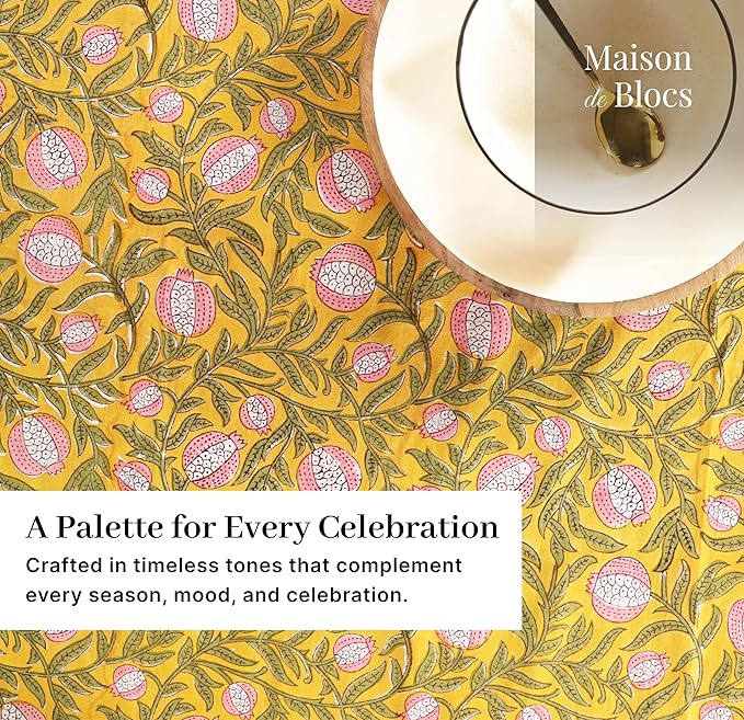 100% Cotton Hand Block Printed, Tablecloth for Kitchen, Dining, Table Cover for Parties, Chritmas, Weddings, Barbecues and Summer picnics Table Cloth