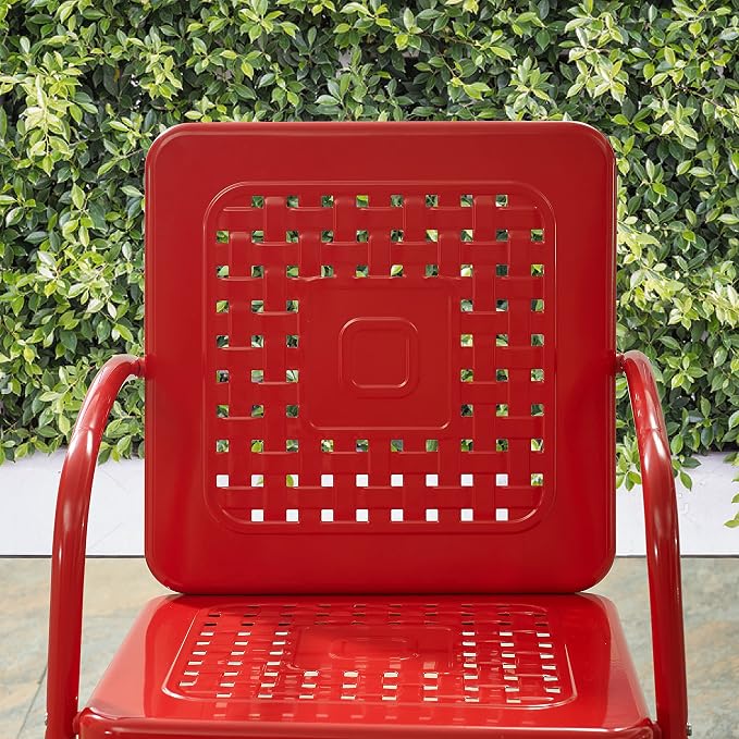 Crosley Furniture Bates 2-Piece Outdoor Chair Set, Retro Metal Patio Chairs for Dining, Porch, Deck, Balcony, Bright Red Gloss