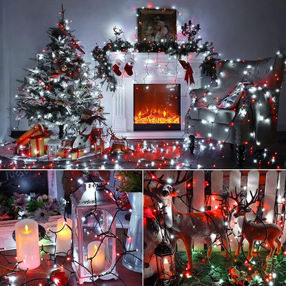 Brizled Red & White Christmas String Lights Indoor Outdoor, 78.74ft 240 LED | Connectable; 8 Modes; Waterproof; Timer; Twinkle Plug in Mini String Light for Xmas Tree Fireplace Party Valentine's Day