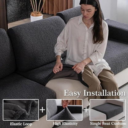 OHSIO Couch Cushion Covers for Sectional Sofa, Stretch Soft Sofa Slipcovers Washable Wear-Resistant Universal Furniture Protector for Living Room(1 Piece Large Cover, Dark Gray)