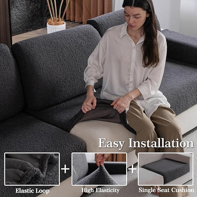 OHSIO Couch Cushion Covers for Sectional Sofa, Stretch Soft Sofa Slipcovers Washable Wear-Resistant Universal Furniture Protector for Living Room(1 Piece Oversized Cover, Dark Gray)