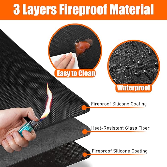 Thicking 24x31in Heat Resistant Grill Mats for Outdoor Grill 17in & 22in Blackstone Griddle to Protect Your Prep Table Grill Mat - Fire Proof & Water Proof & Oil Proof BBQ Mat Air Fryer Mat