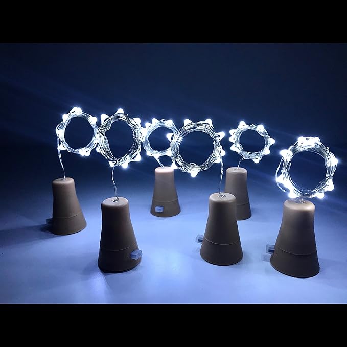 6 Pack Solar Powered Wine Bottle Lights, 20 LED Waterproof Copper Cork Solar Lights for Wedding Christmas, Outdoor, Holiday, Garden, Patio, Pathway Decor (Cool White)