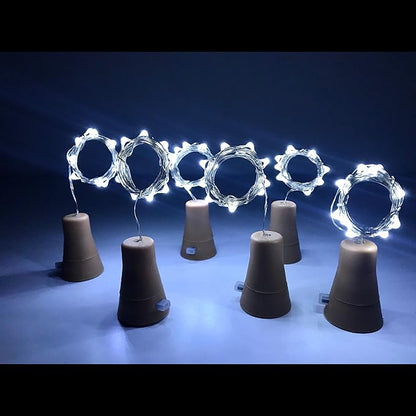 6 Pack Solar Powered Wine Bottle Lights, 20 LED Waterproof Copper Cork Solar Lights for Wedding Christmas, Outdoor, Holiday, Garden, Patio, Pathway Decor (Cool White)